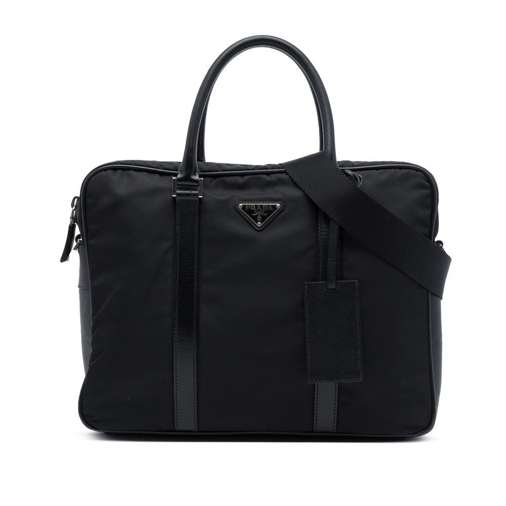 Pre-Loved Prada Saffiano Trimmed Tessuto Business Bag
